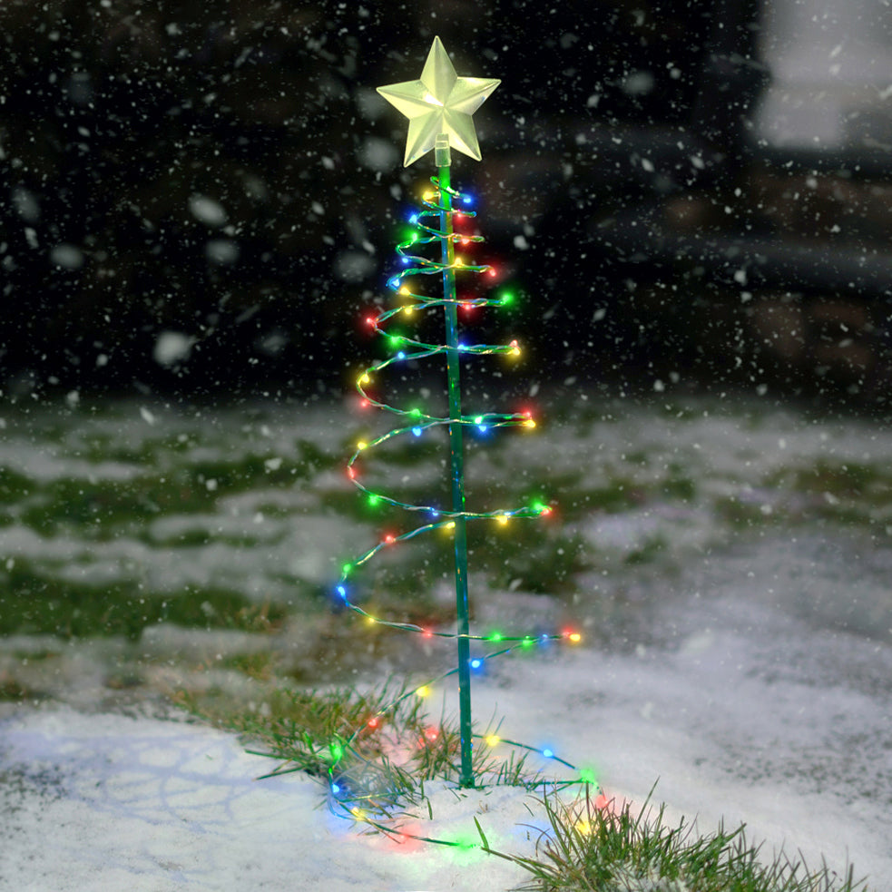 MERRYLITE - 2 ft Tall Solar LED Metal Christmas Tree - Multicolor or Warm White