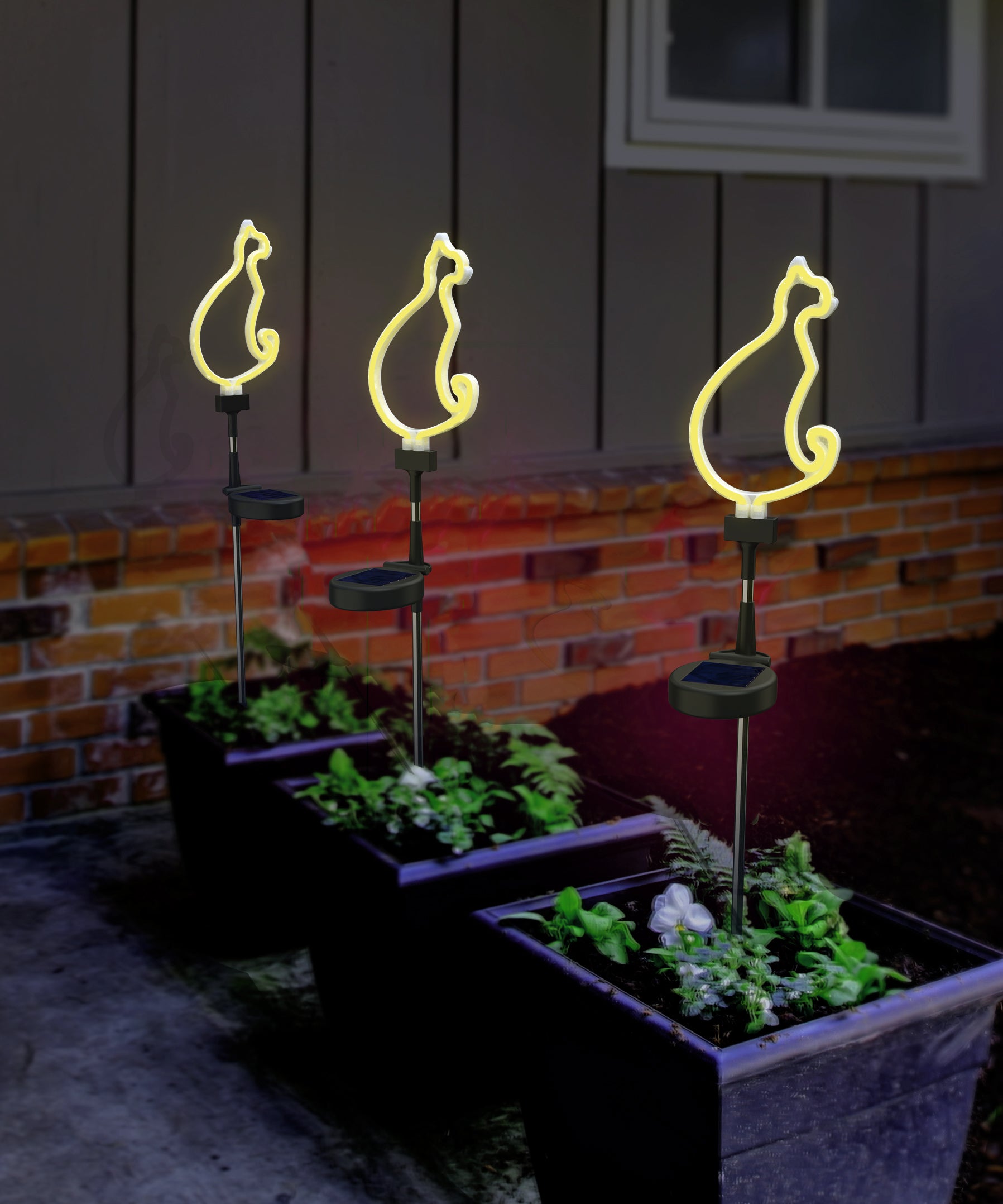 Solar LED Neon Cat Outdoor Garden Décor Stake Light - (1Pack or 2 Pack)