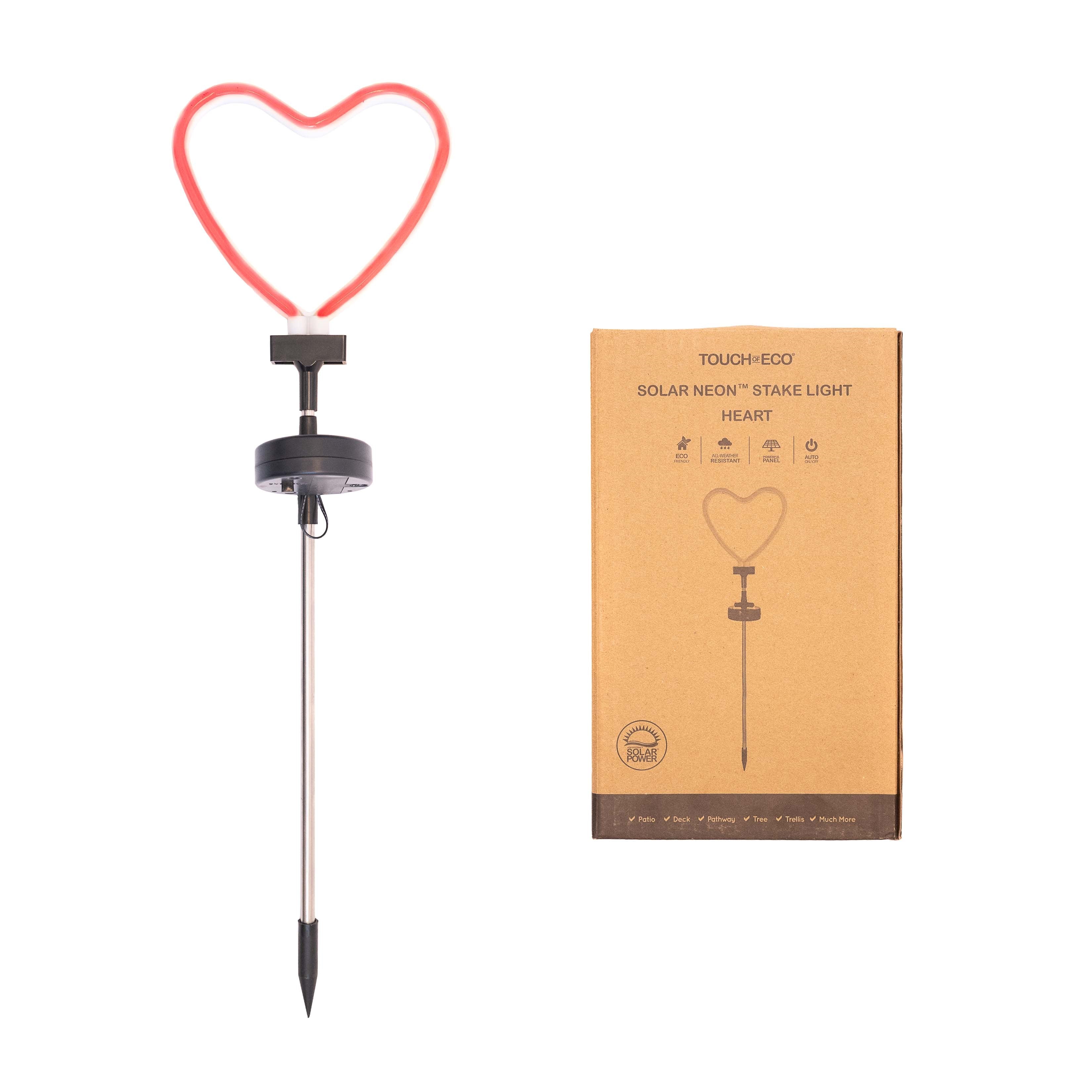 Solar LED Neon Heart Outdoor Garden Décor Stake Light - (1Pack or 2 Pack)