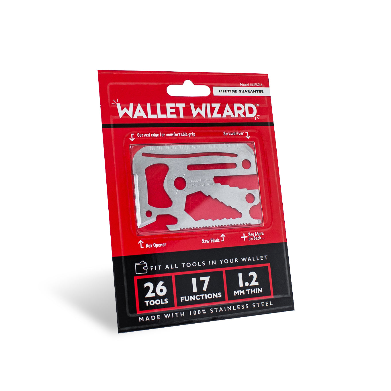 Wallet Wizard 26 in 1 Multi Tool - Slim Steel Pocket Tool with 17 Functions