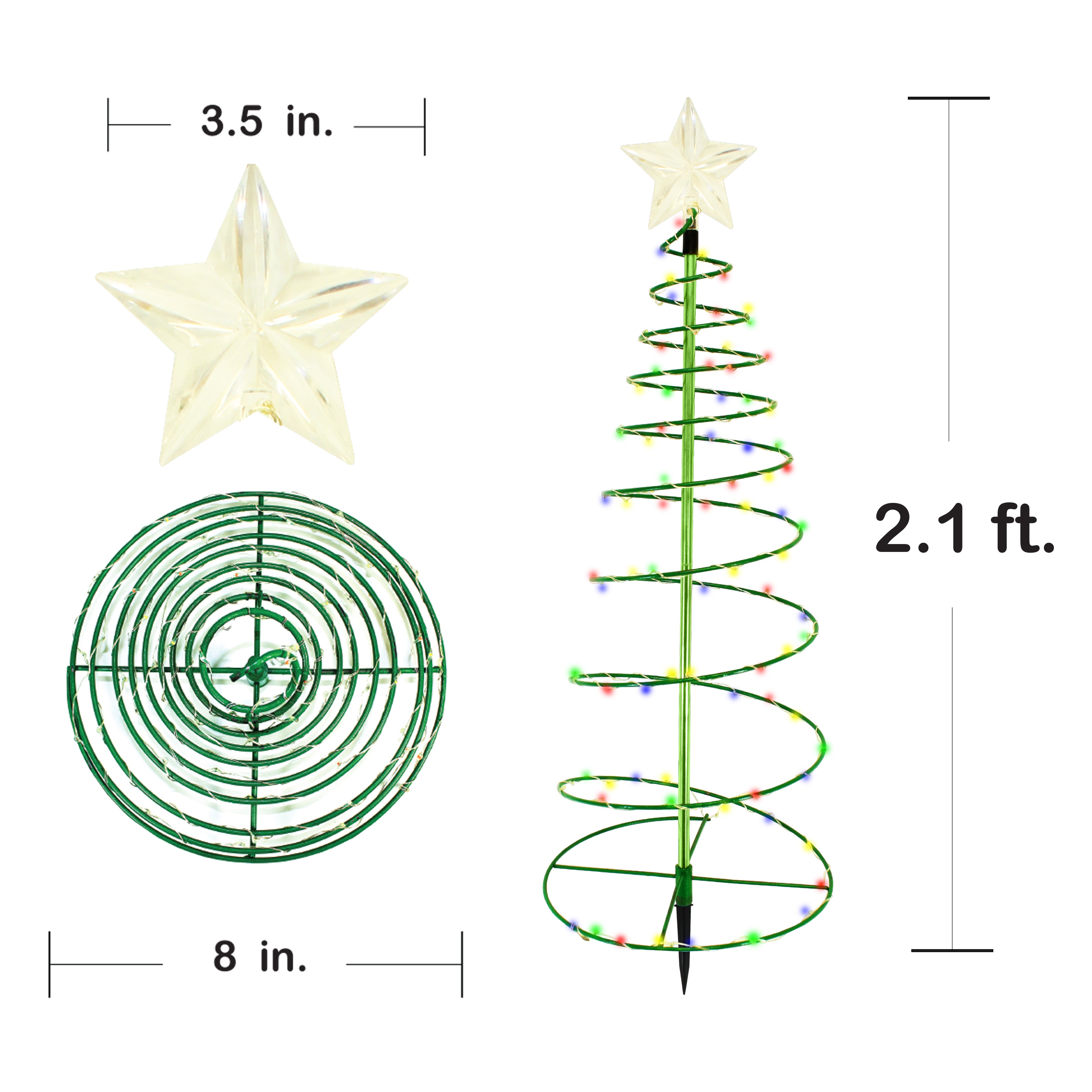MERRYLITE - 2 ft Tall Solar LED Metal Christmas Tree - Multicolor or Warm White