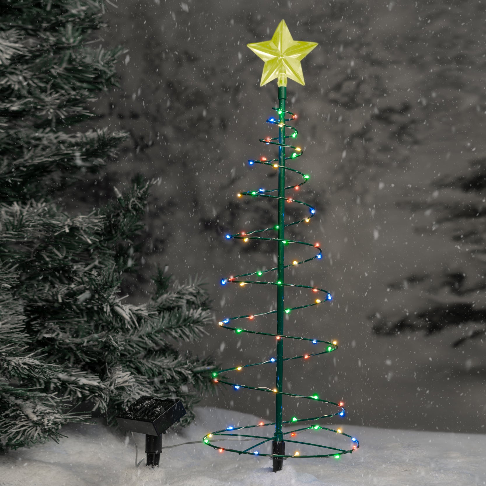 MERRYLITE - 2 ft Tall Solar LED Metal Christmas Tree - Multicolor or Warm White