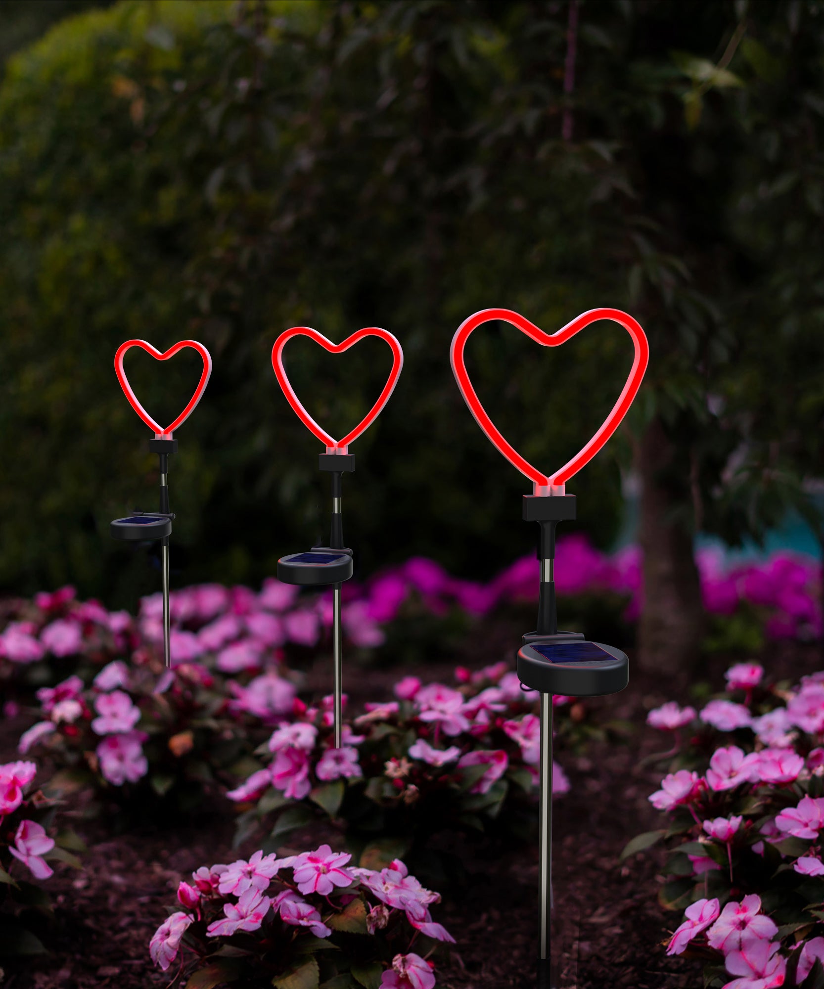 Solar LED Neon Heart Outdoor Garden Décor Stake Light - (1Pack or 2 Pack)