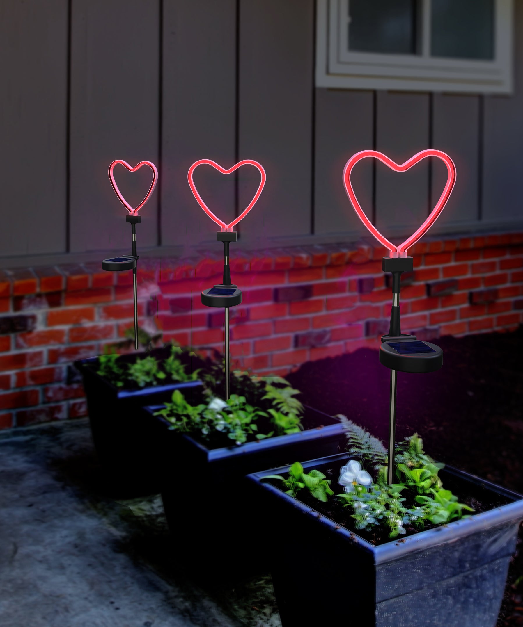 Solar LED Neon Heart Outdoor Garden Décor Stake Light - (1Pack or 2 Pack)