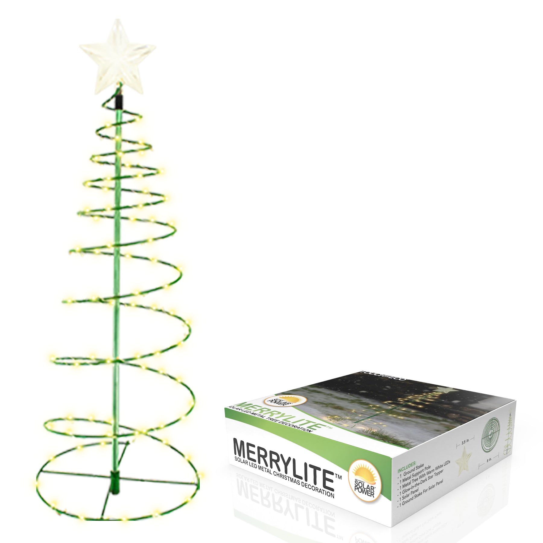 MERRYLITE - 2 ft Tall Solar LED Metal Christmas Tree - Multicolor or Warm White